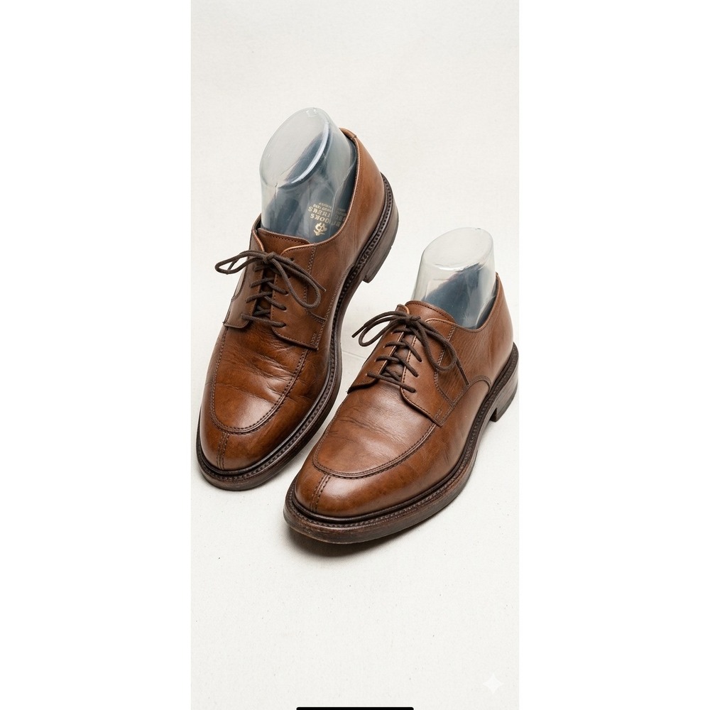Brooks Brothers Men 8 Brown Leather Plain Toe Derby Lug Sole Shoes Made in Italy